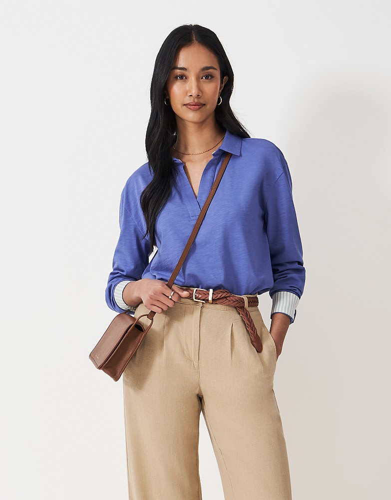 Flip Collar Slub Top in Mid Blue