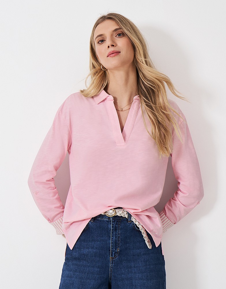 Flip Collar Slub Top in Pink - pink