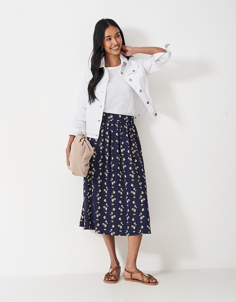 Rylee Midi Skirt in Blue Floral Print