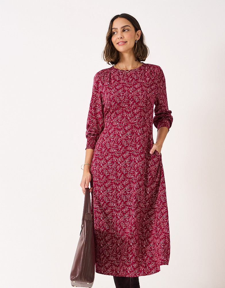 Nala Shirred Midi Dress in Purple