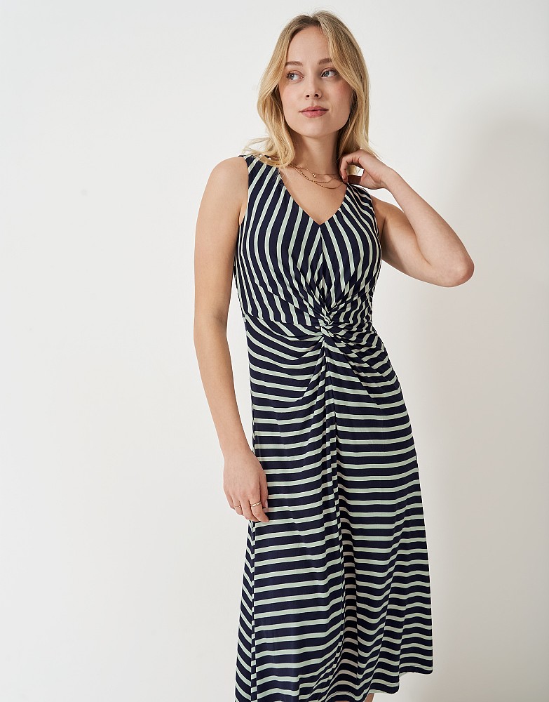 Women's Flora Twist-Detail Jersey Dress in Navy Stripe from Crew