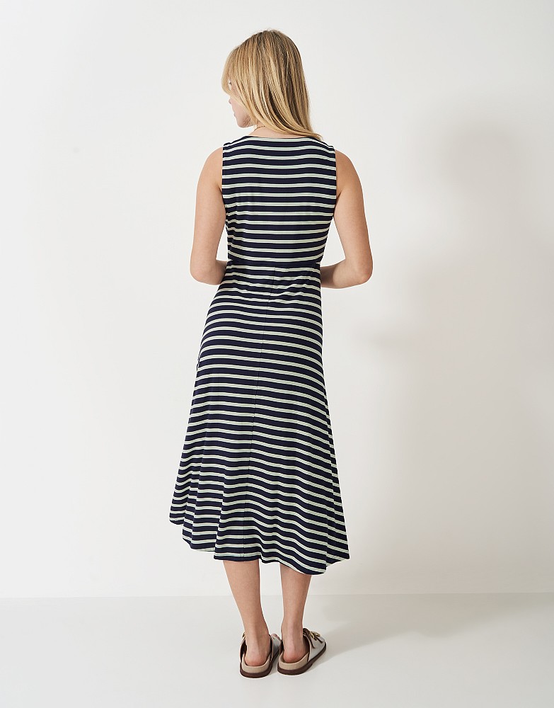 Women's Flora Twist-Detail Jersey Dress in Navy Stripe from Crew