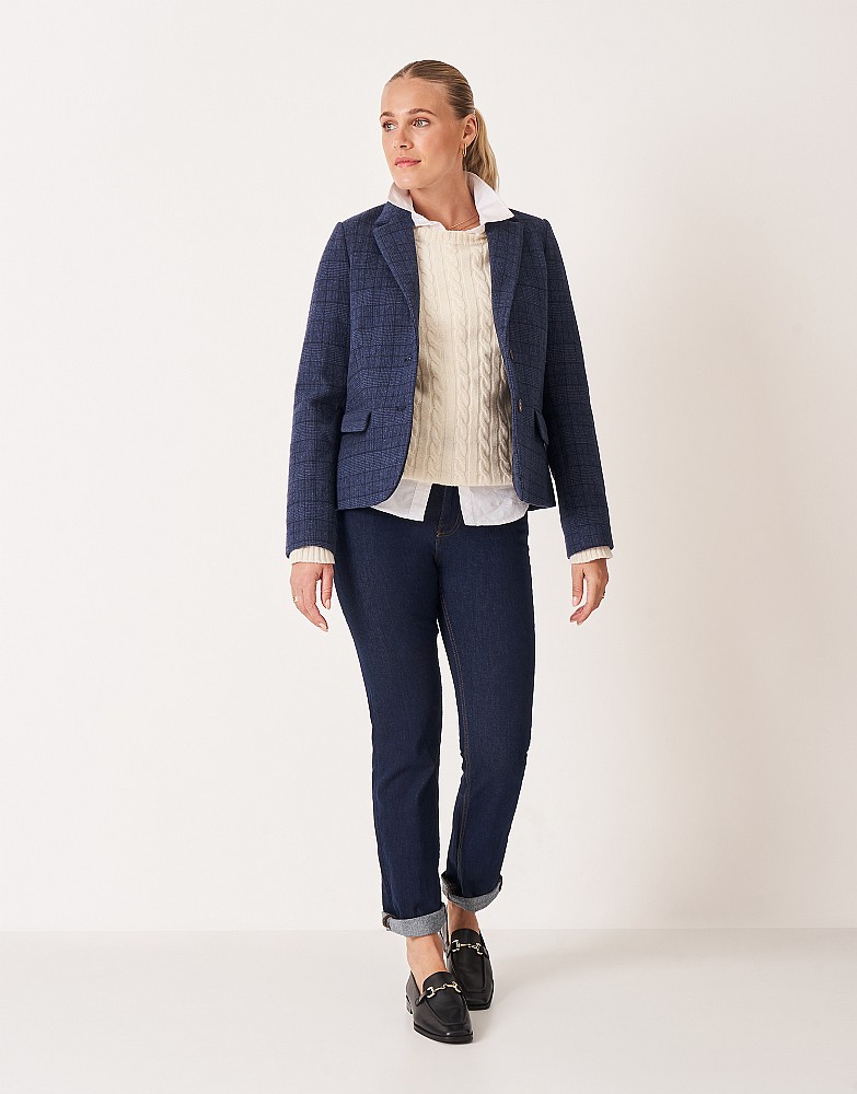 Wool Blend Classic Blazer in Navy