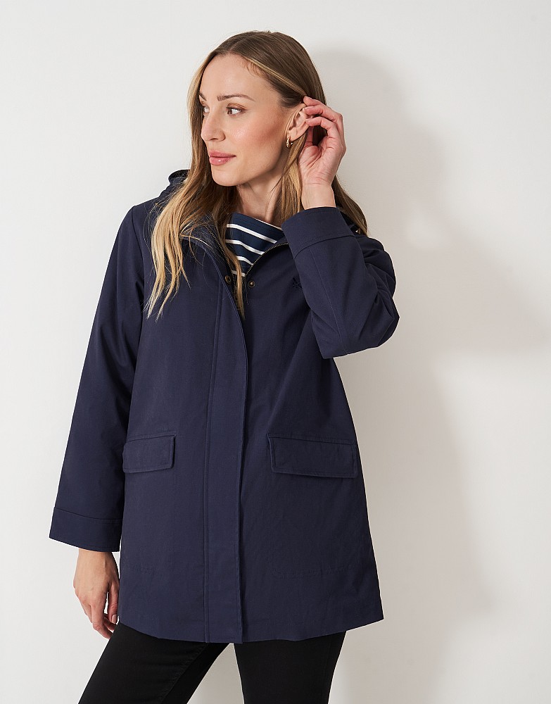 Borg Lined Showerproof Coat in Navy