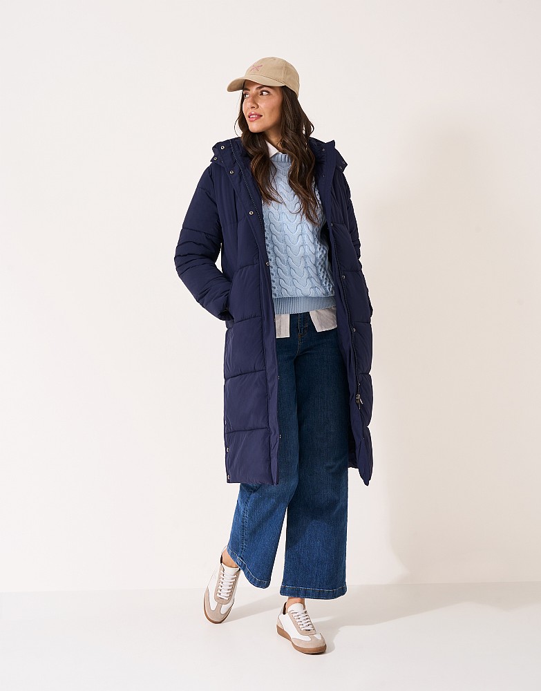 Midweight Padded Longline Coat in Navy