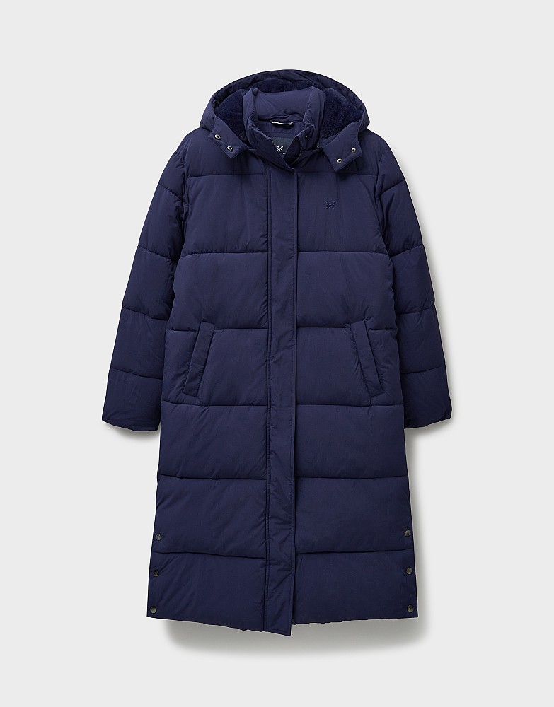 Midweight Padded Longline Coat in Navy from Crew Clothing Company