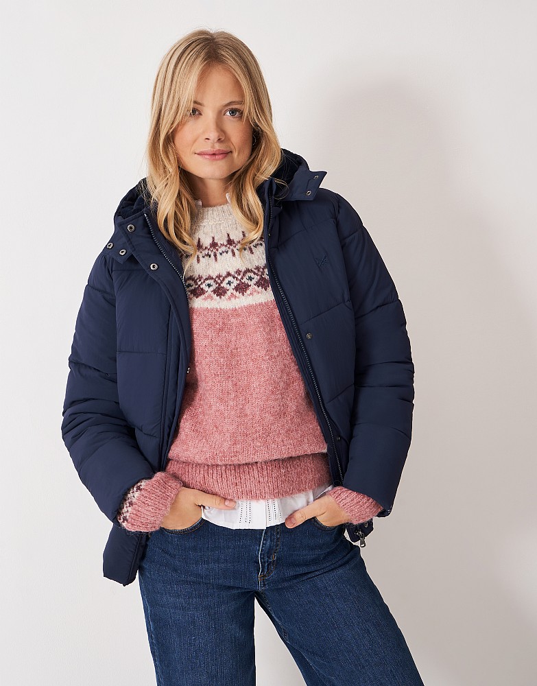 Midweight Padded Short Coat in Navy