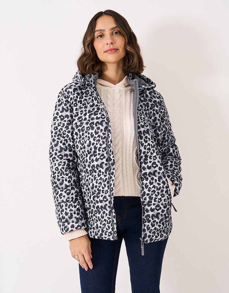 Lightweight Padded Jacket in Grey Leopard Print
