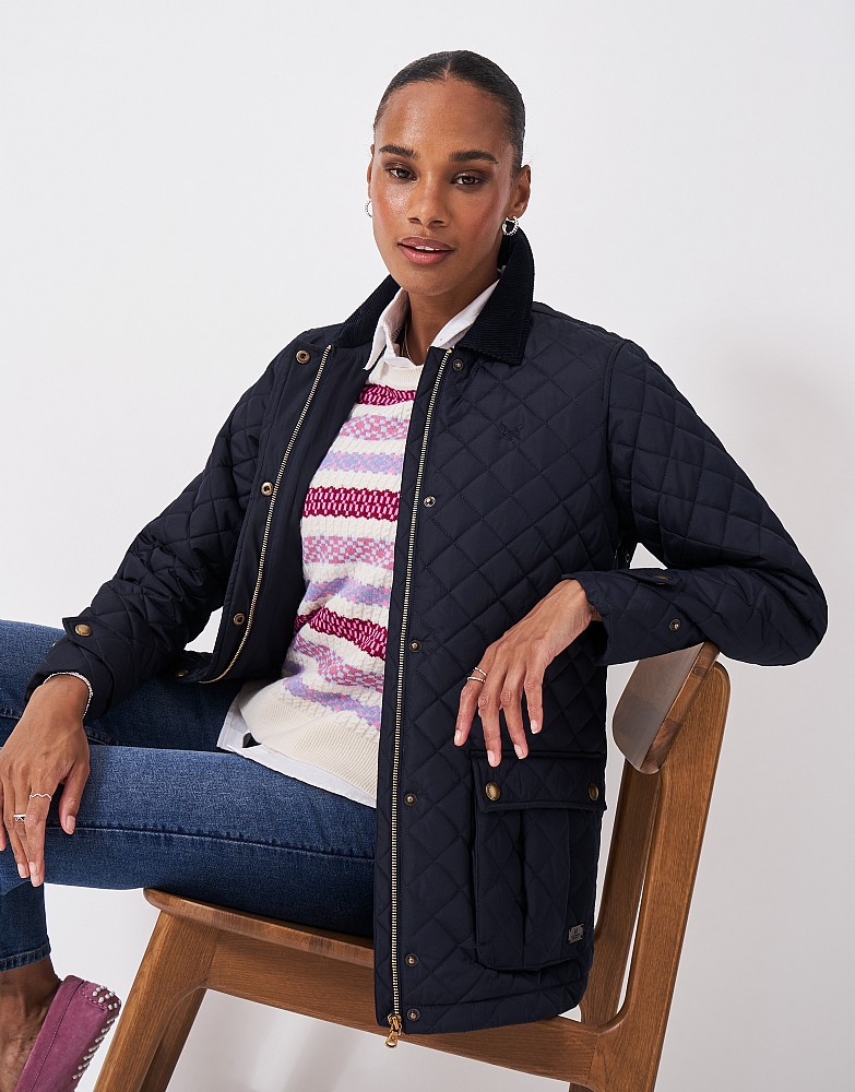 Midweight Padded Diamond Quilted Jacket in Navy