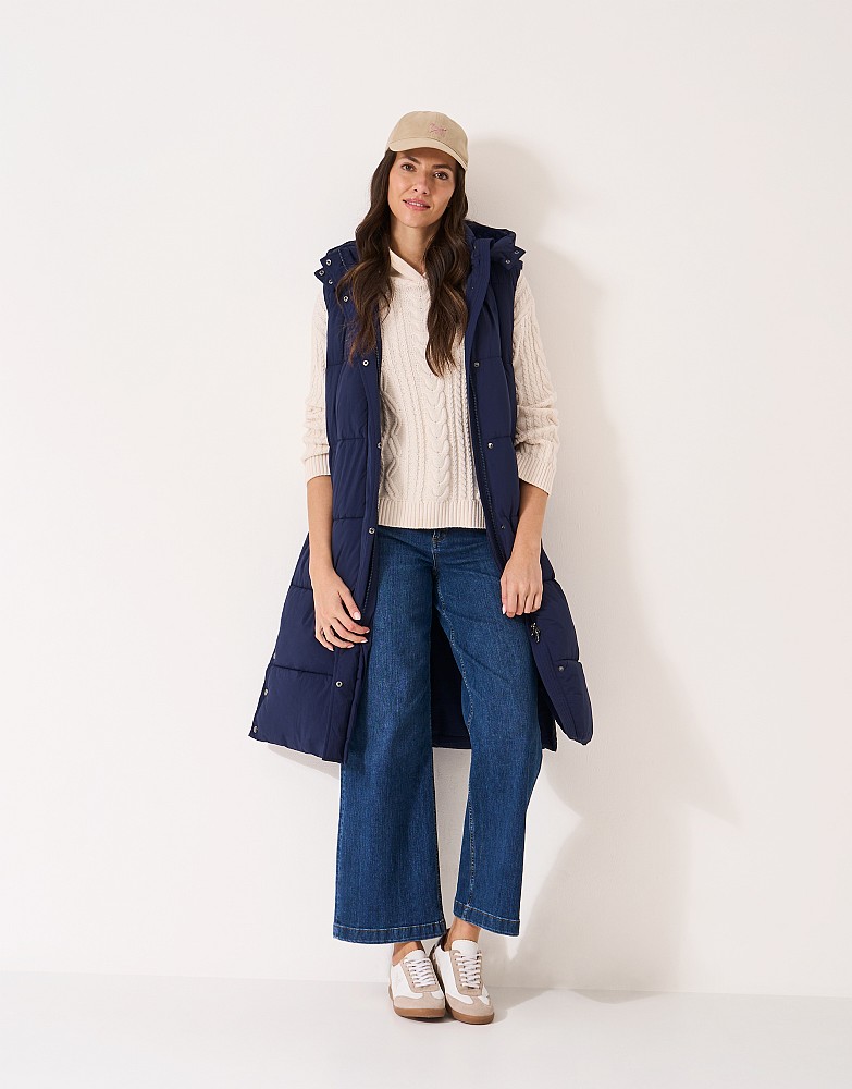Longline Padded Gilet in Navy