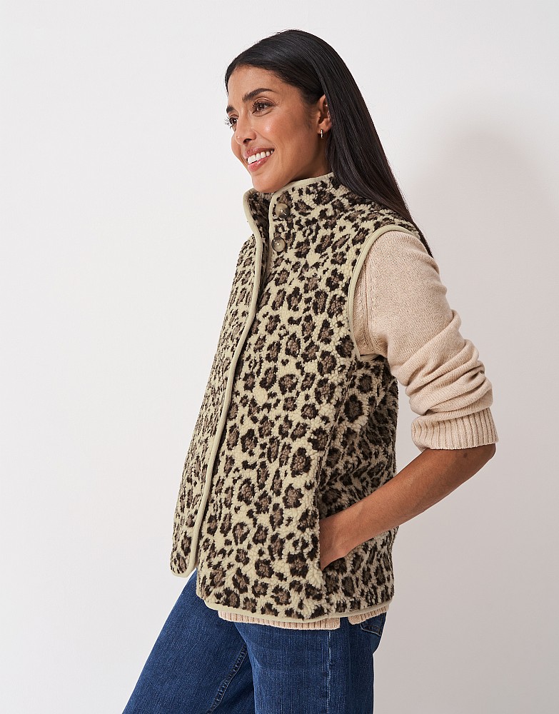 Printed Borg Gilet in Leopard