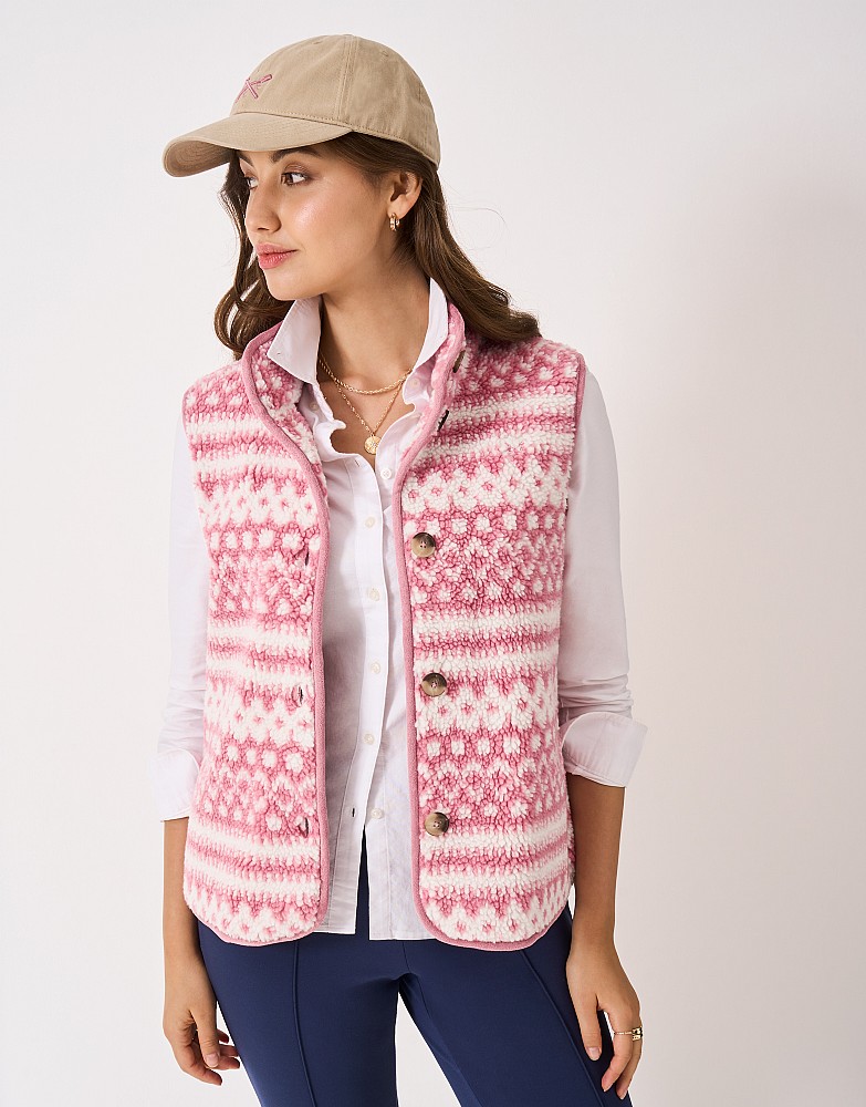 Printed Borg Gilet in Pink