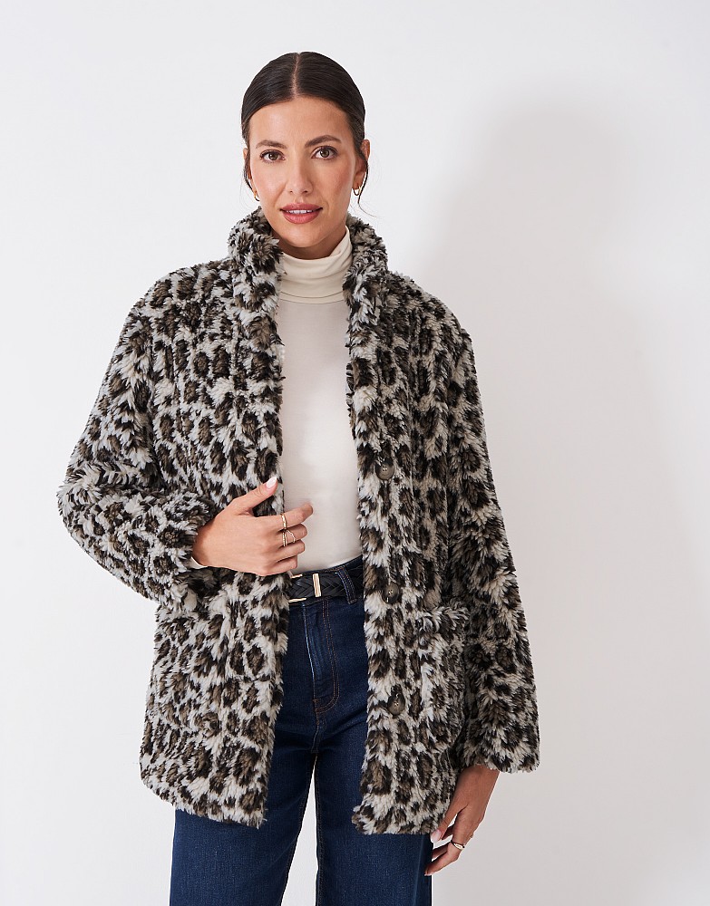 Borg Patch-Pocket Jacket in Leopard Print