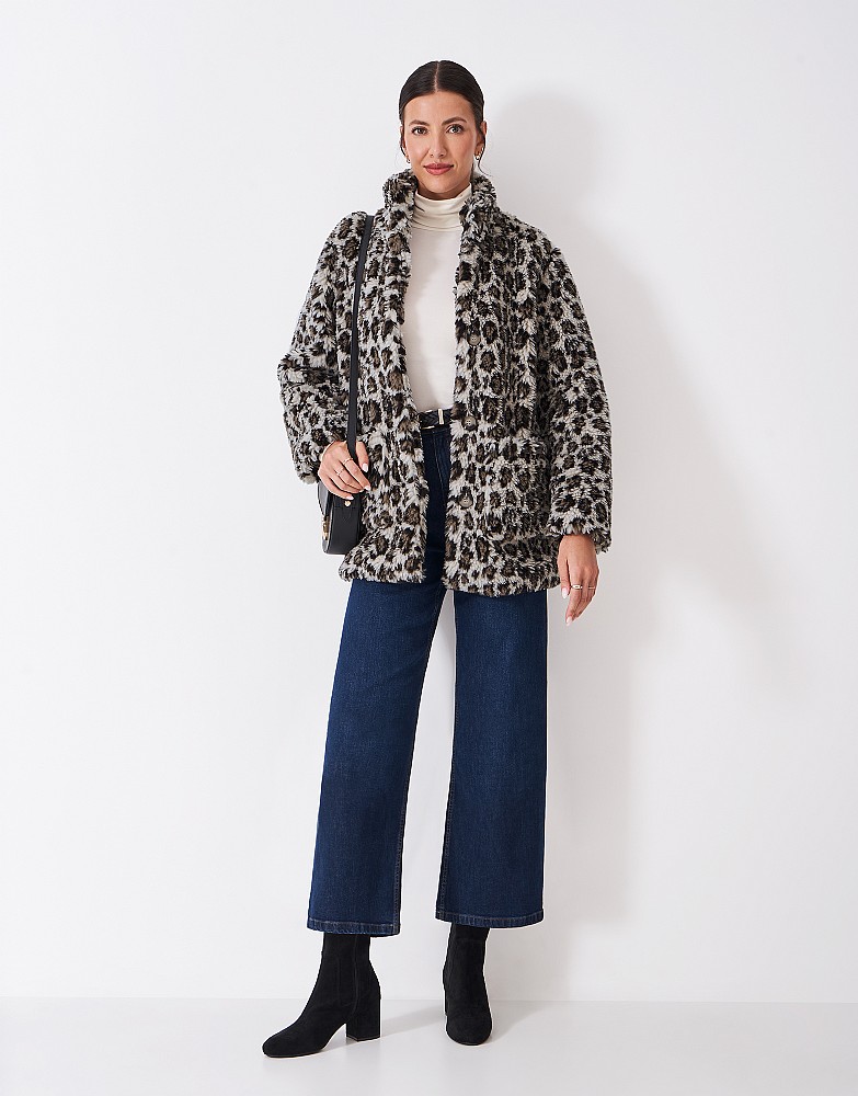 Borg Patch-Pocket Jacket in Leopard Print from Crew Clothing Company