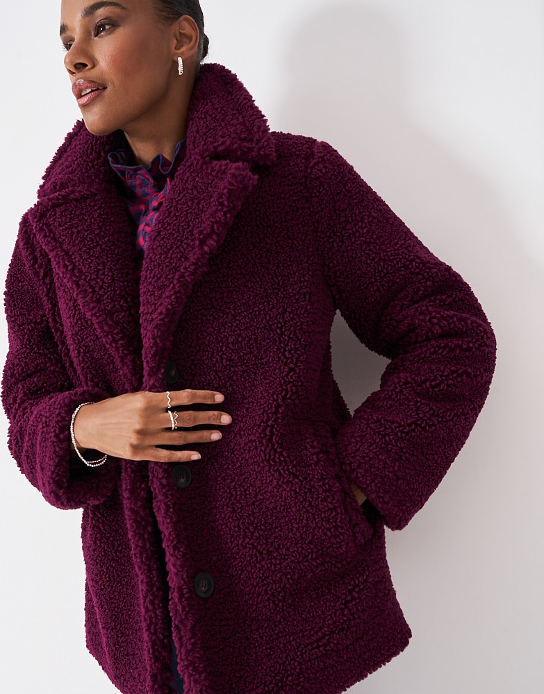 Collared Borg Pea Coat in Berry Red