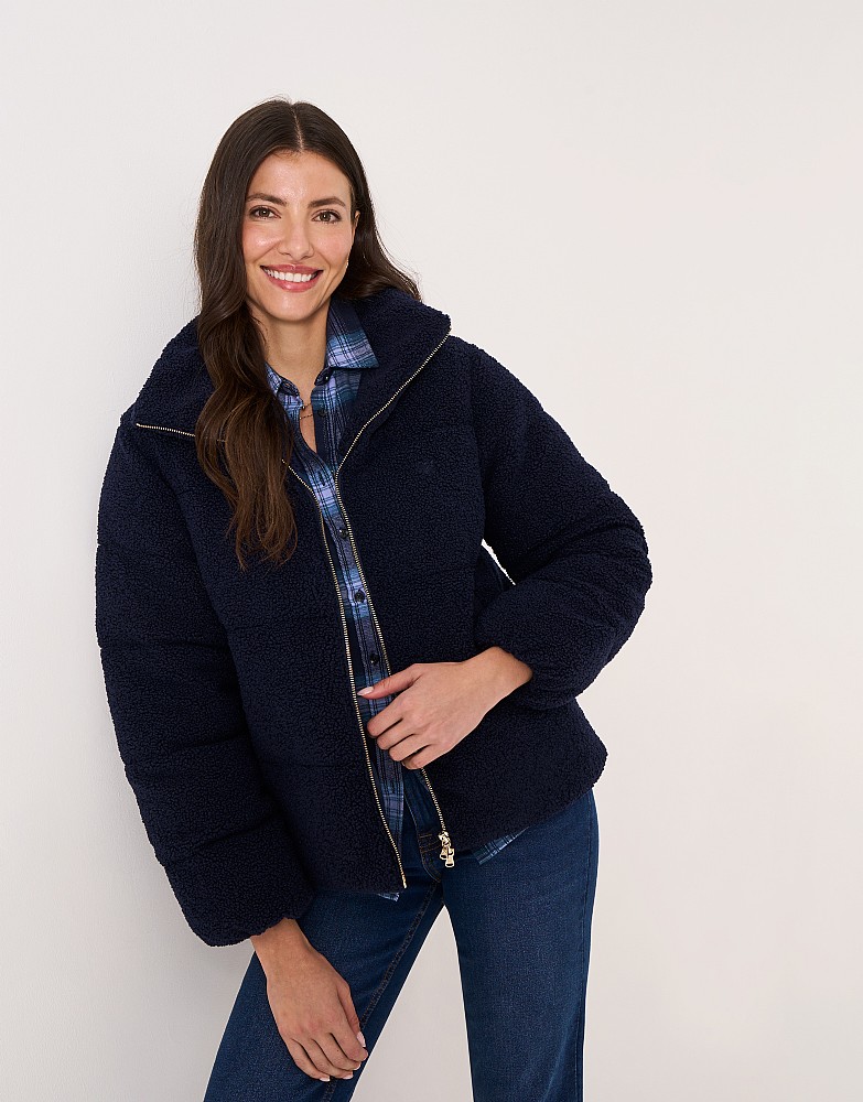 Borg Padded Puffer Jacket in Navy