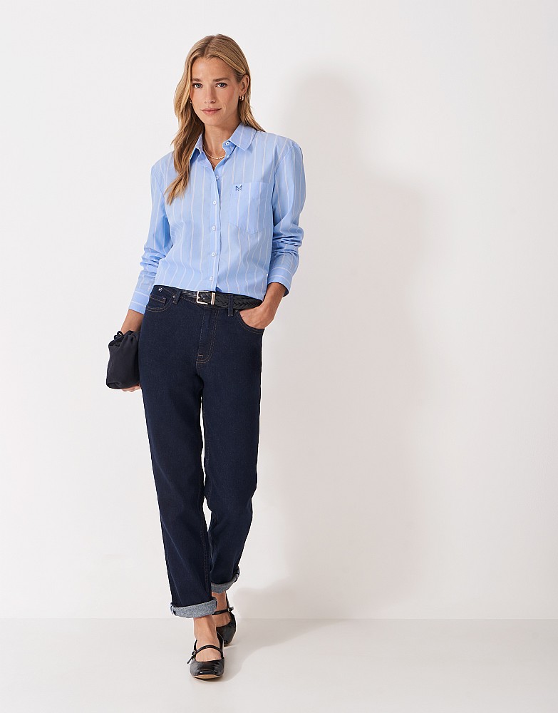 Poplin Long Sleeve Shirt in Blue & White Stripes