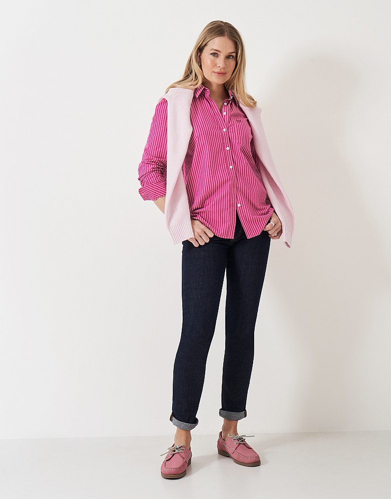 Poplin Long Sleeve Shirt in Pink & Red Stripes