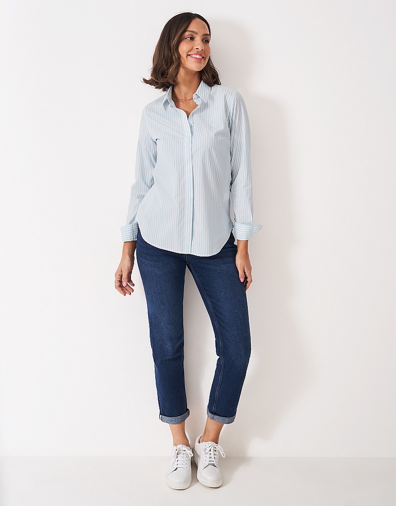 Fitted Stretch Poplin Shirt in Blue Stripe