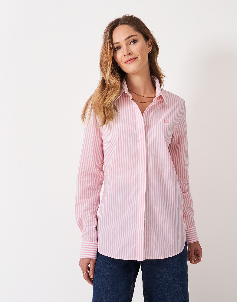 Fitted Stretch Poplin Shirt in Pink Stripe