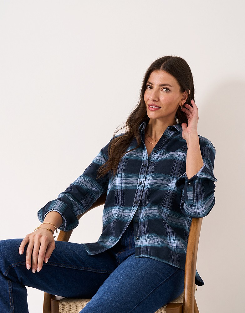 Relaxed Fit Check Flannel Shirt in Navy Blue