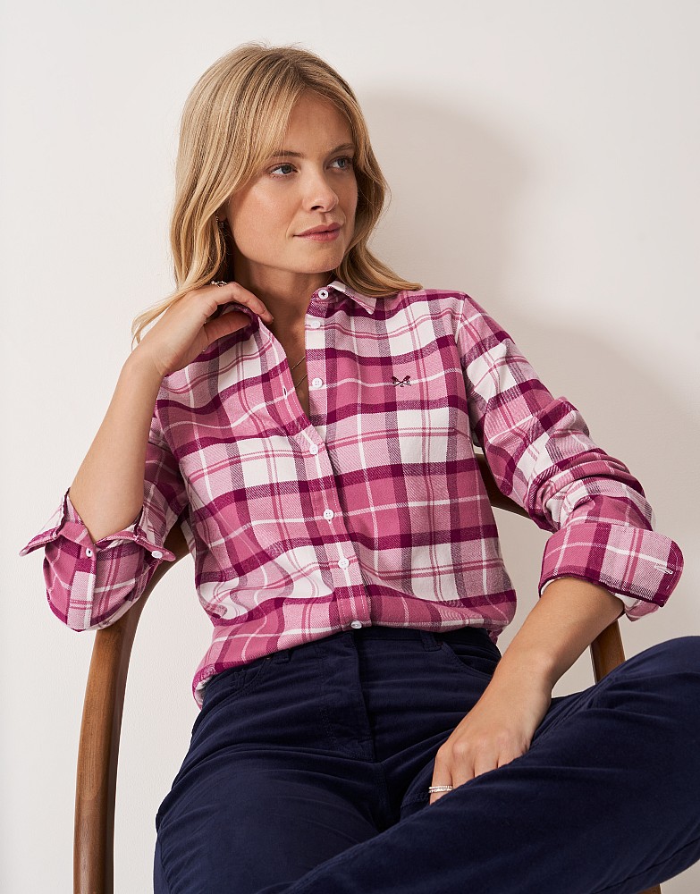 Flannel Cotton Classic Fit Shirt in Pink and White Check
