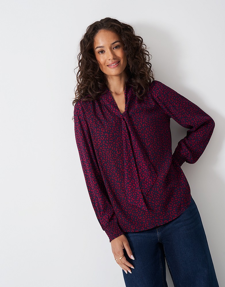 Willa Tie Neck Blouse in Berry Leopard