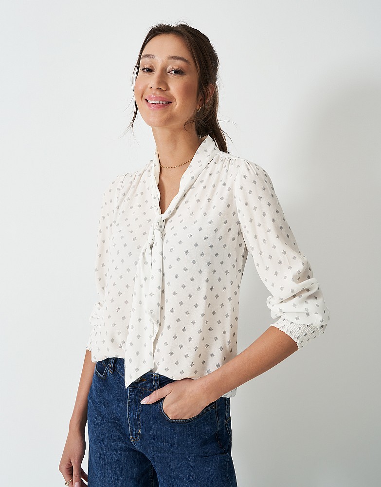 Willa Tie Neck Blouse in Geo Print