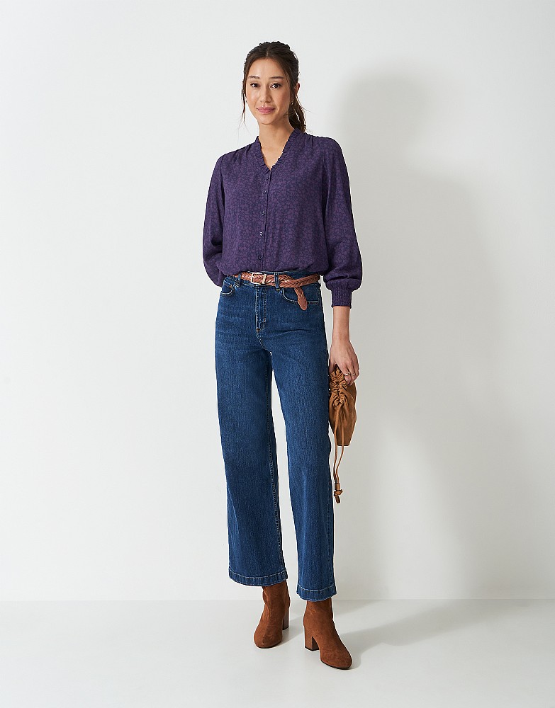Celeste Frill Neck Blouse in Navy