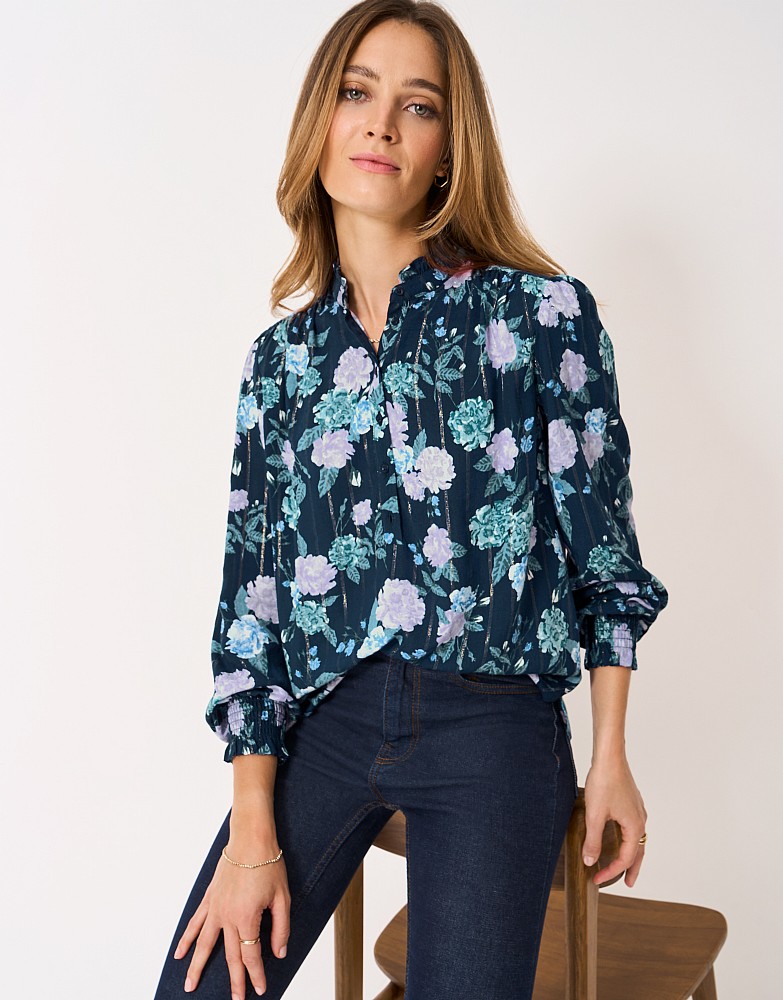 Bella Lurex Blouse in Navy Floral
