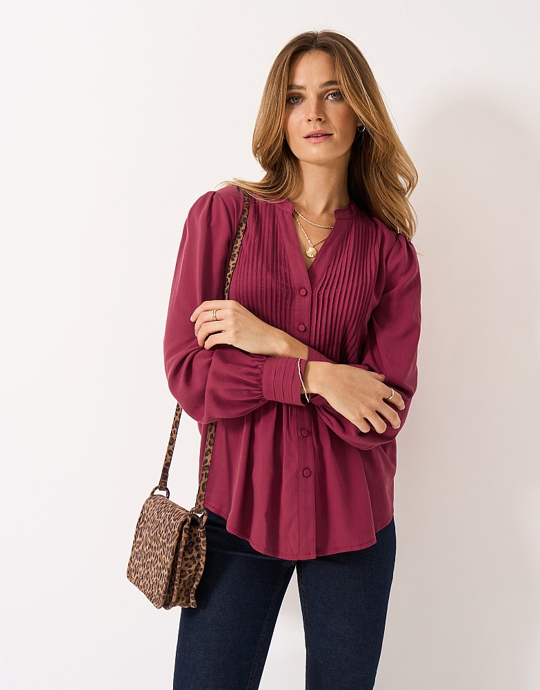 Abigail Pintuck Blouse in Red