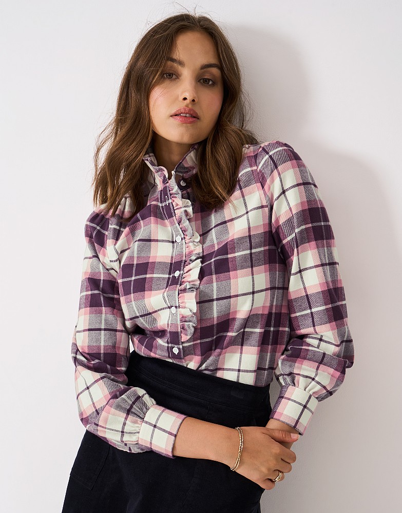 Harmony Frill Flannel Blouse in White