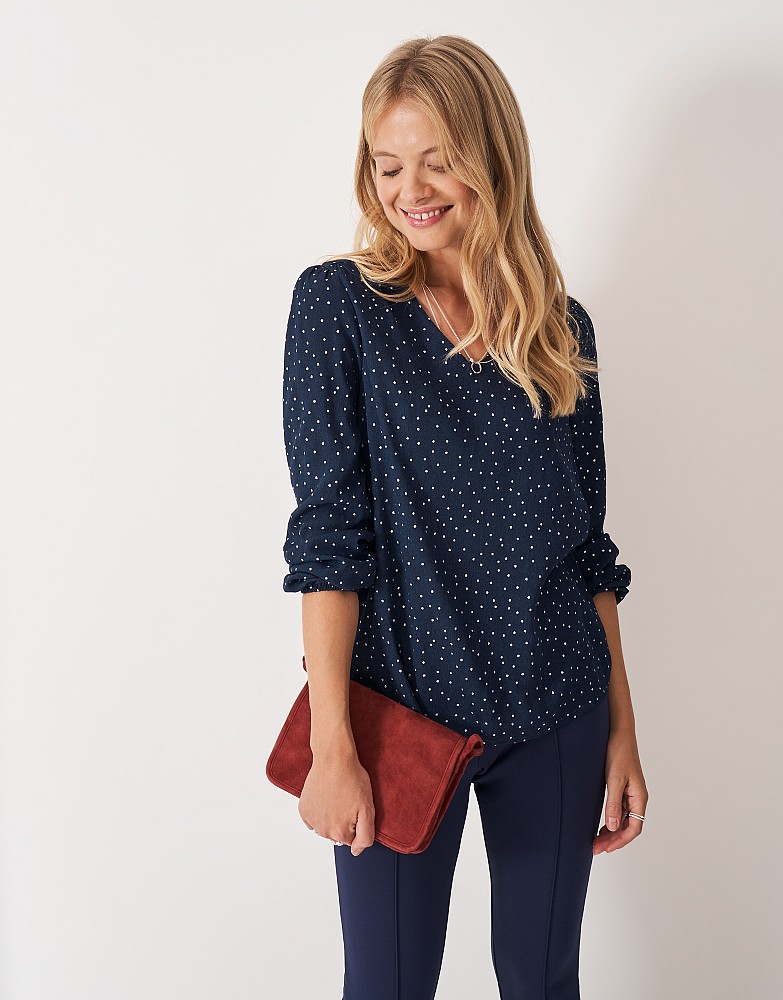 Evelyn Blouse in Navy Blue Dot Print