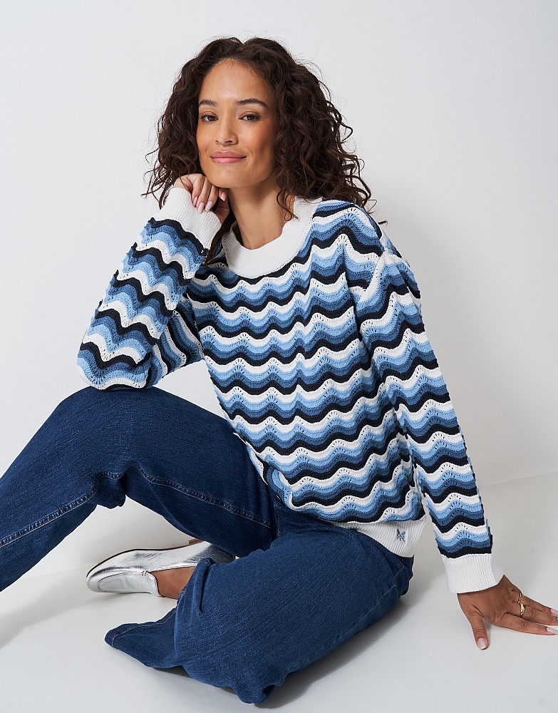 Bella Scallop Knit Jumper in Blue