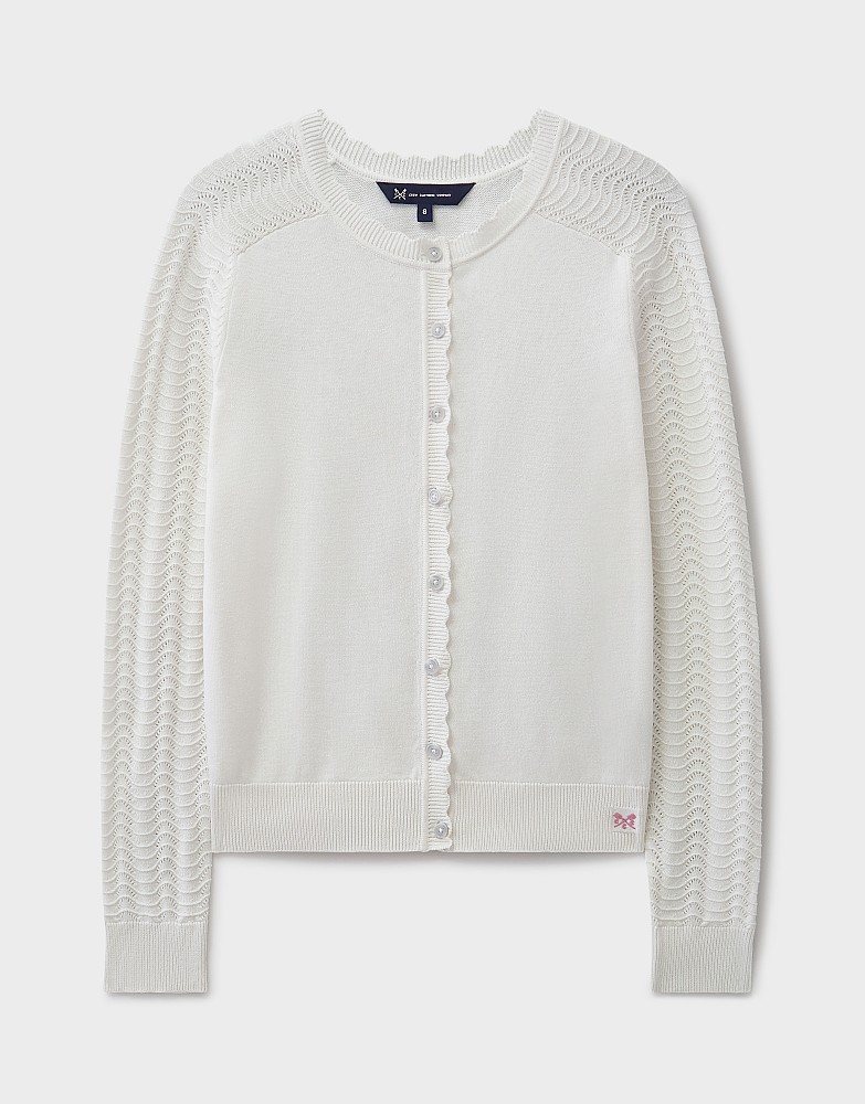 Women's Bella Scallop Sleeve Cardigan in White from Crew