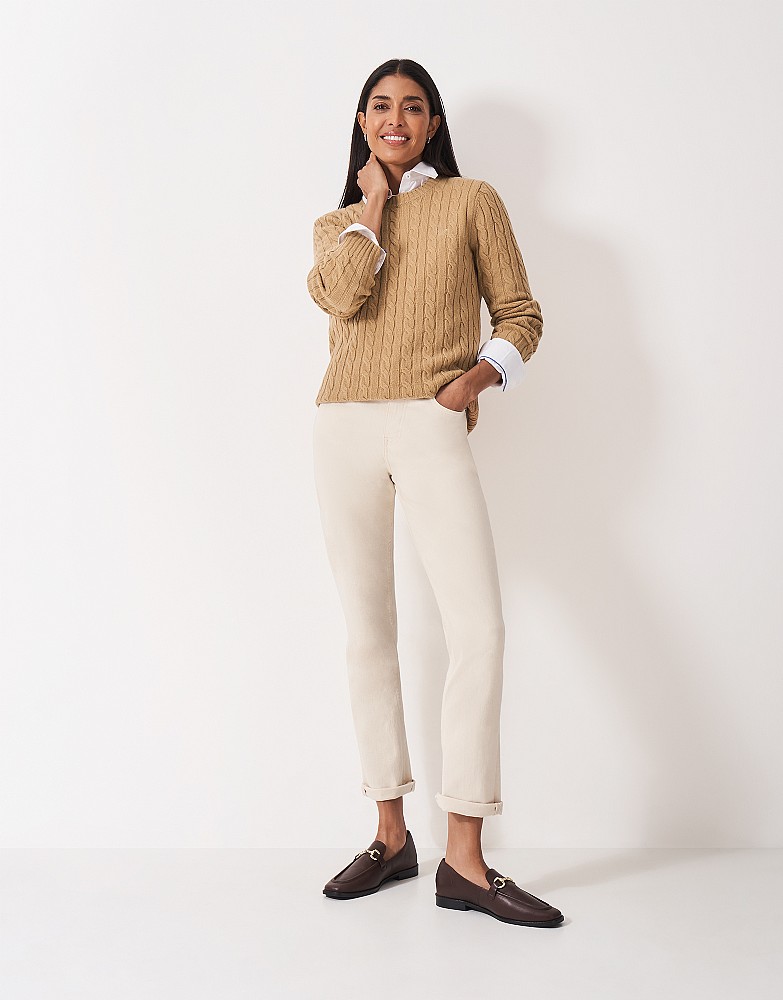 Harmony Merino Blend Cable Crew Neck Jumper in Camel