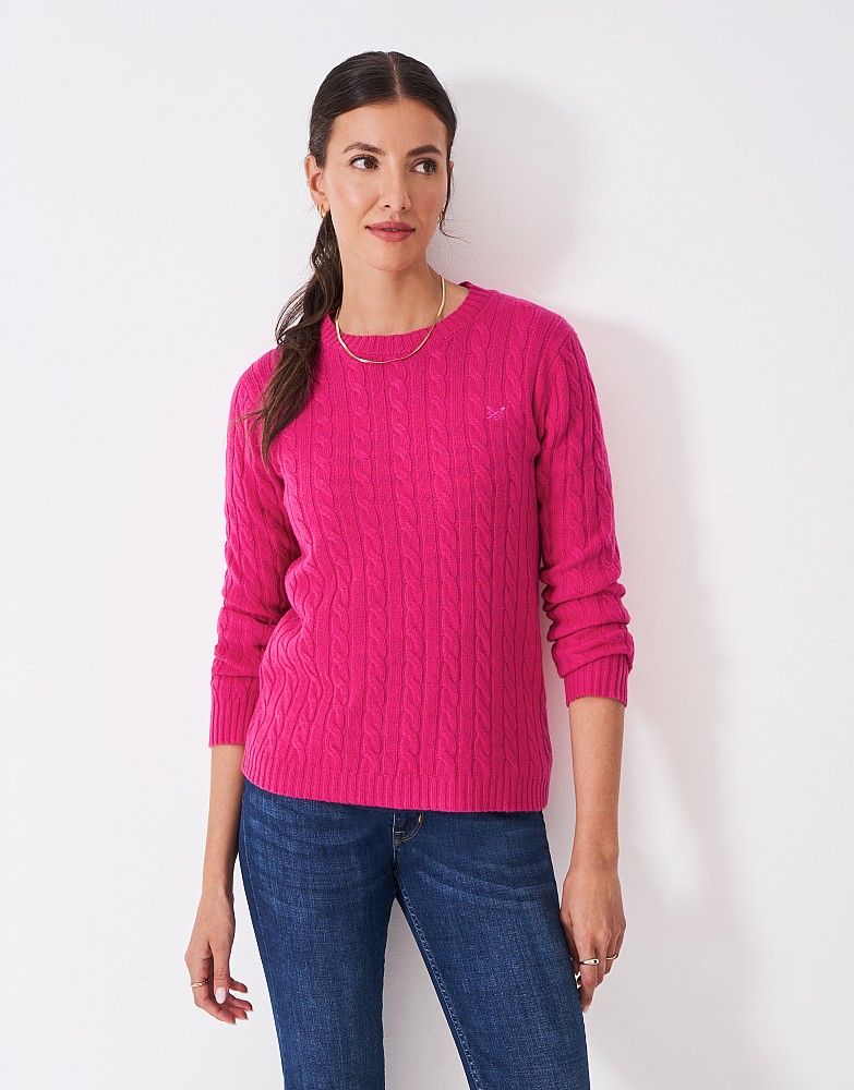Harmony Merino Blend Cable Crew Neck Jumper in Flamingo Pink