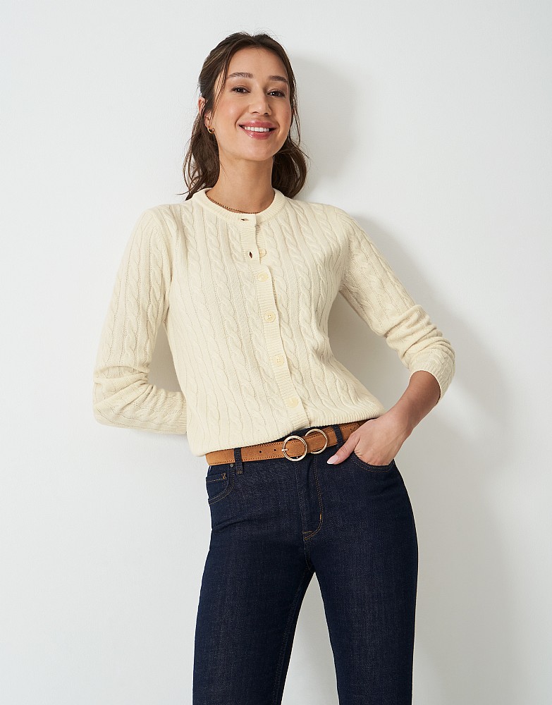 Harmony Merino Blend Cable Cardigan in White