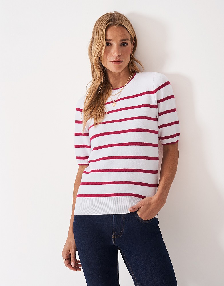 Stripe Knitted Tee in Red & White