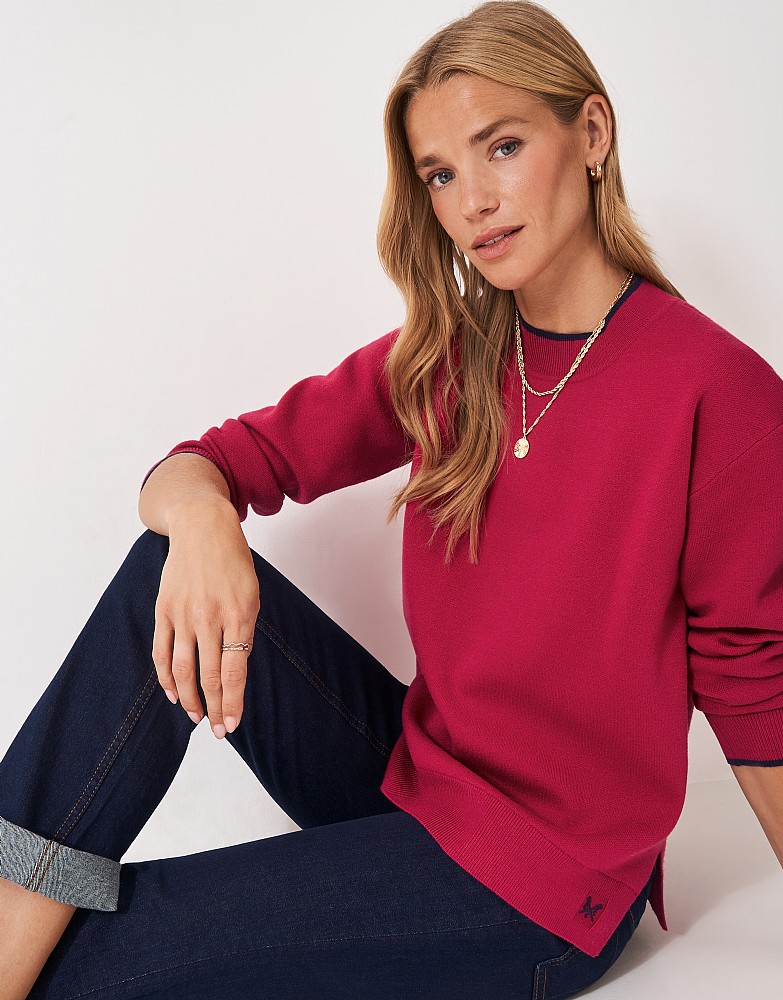 Patterned Tuck Stitch Jumper in Pink