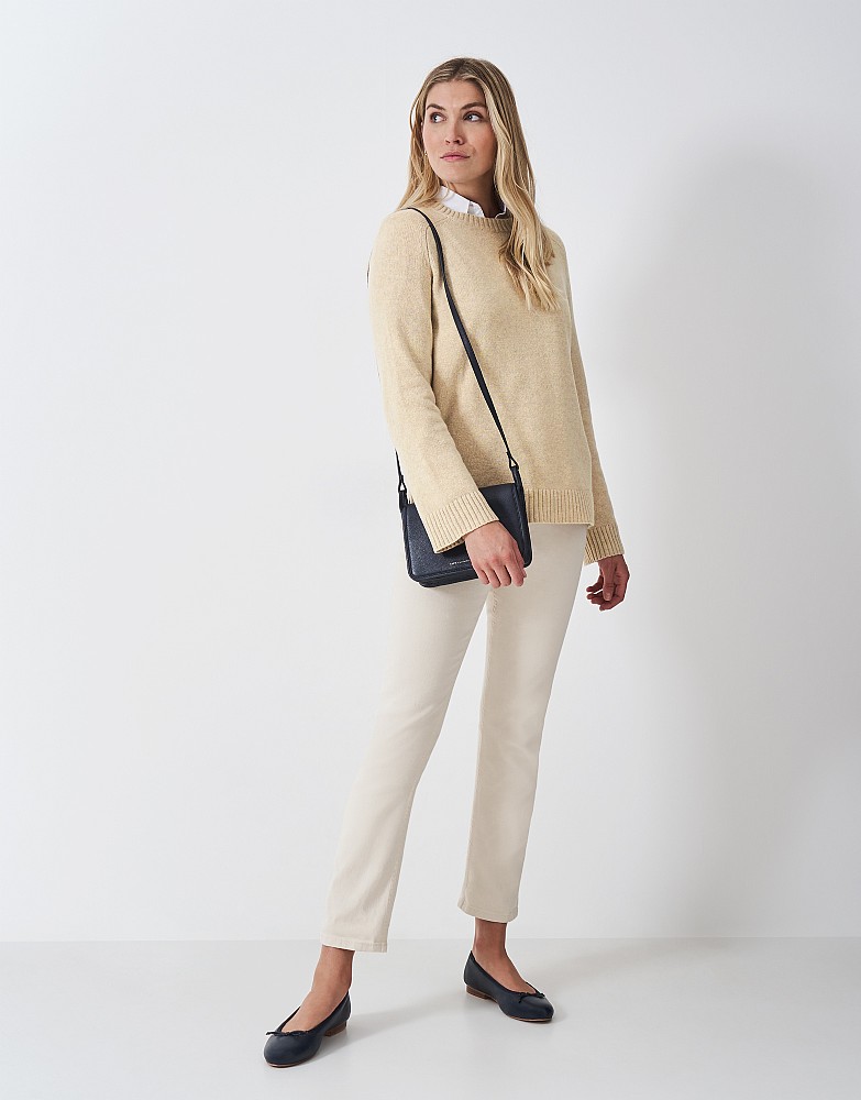 Harmony Merino Blend Crew Neck Saddle Shoulder Jumper in Oat