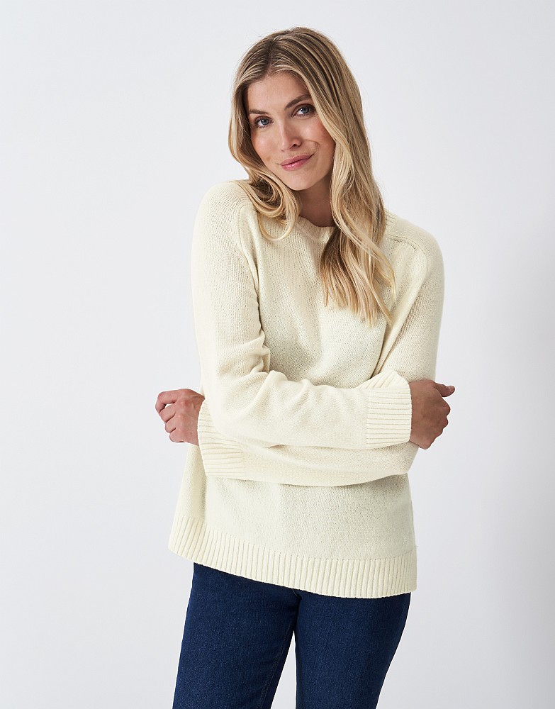 Harmony Merino Blend Crew Neck Saddle Shoulder Jumper in White