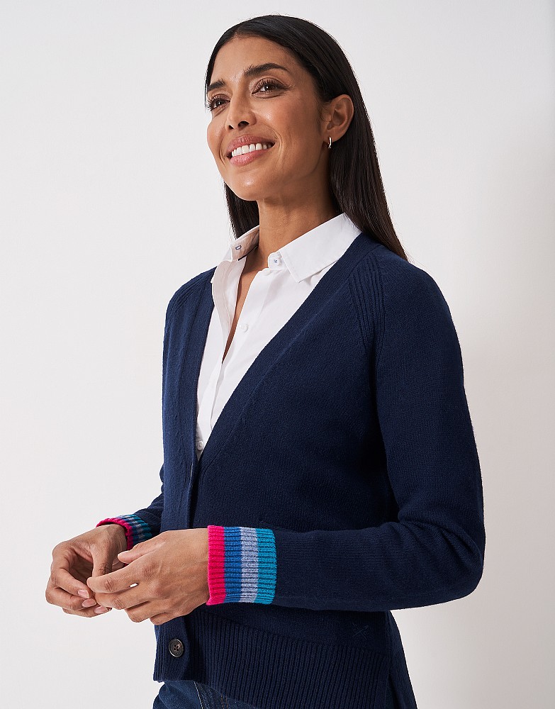 Harmony Merino Blend Relaxed V Neck Cardigan in Navy