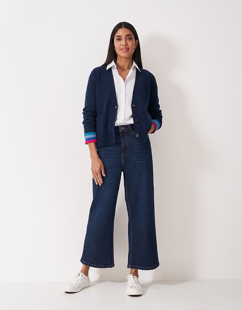 Women's Harmony Relaxed V Neck Cardigan in Navy from Crew Clothing