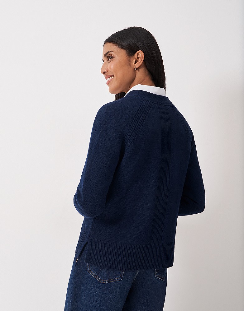Women's Harmony Relaxed V Neck Cardigan in Navy from Crew Clothing