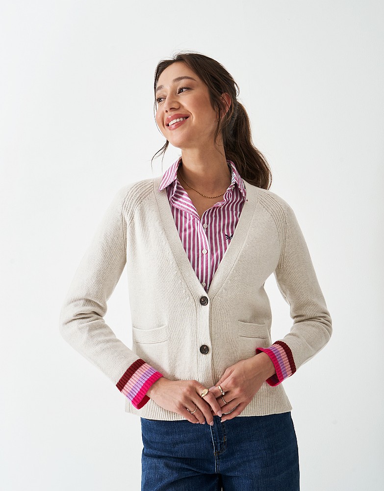 Harmony Merino Blend Relaxed V Neck Cardigan in Cream