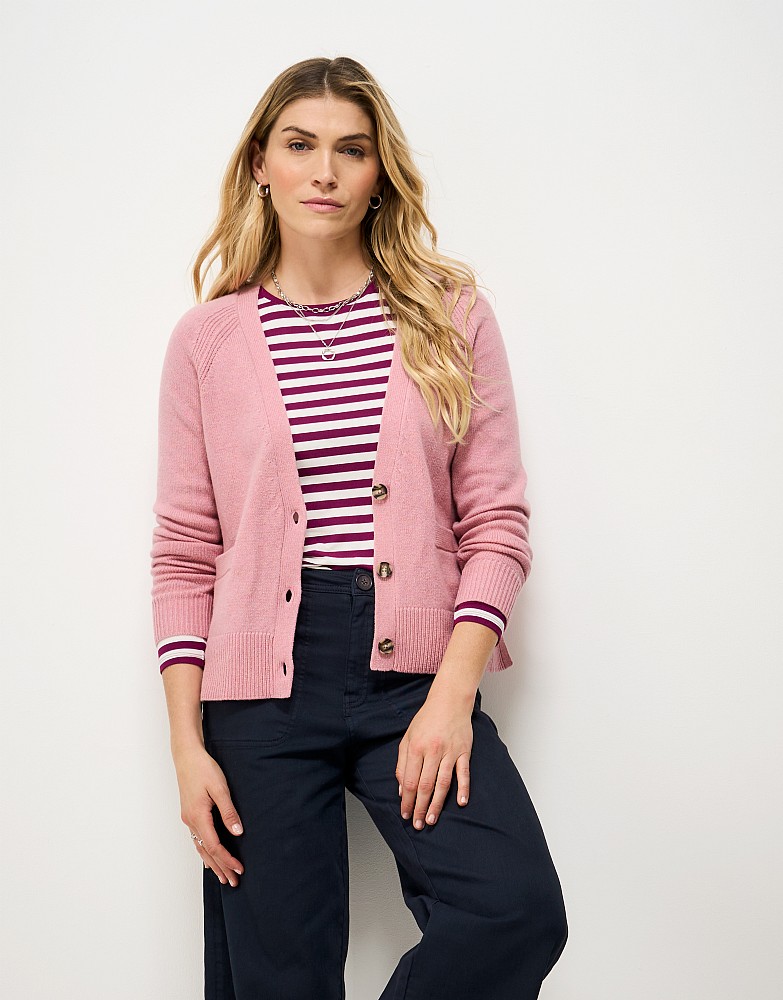 Harmony Relaxed-Fit Merino Wool Cardigan in Pink