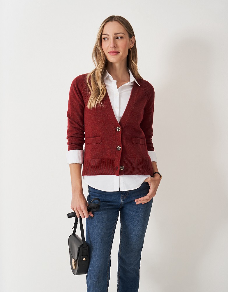 Harmony Merino Blend Relaxed V Neck Cardigan in Wine