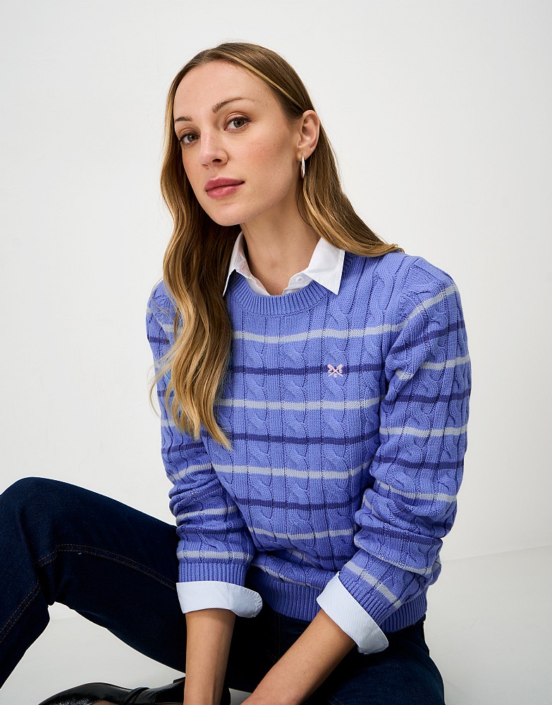 Heritage Cable Knit jumper in Blue Stripe