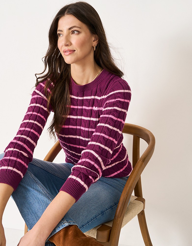 Heritage Cable Knit jumper in Pink and Purple Stripe